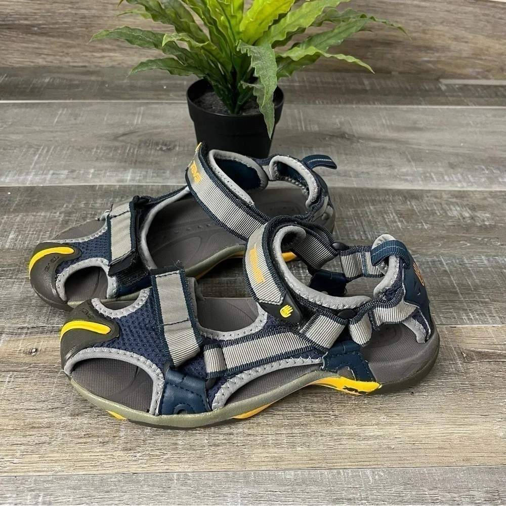 TEVA Velcro Water Sandal Closed Toe Blue Gray Youth Size 4